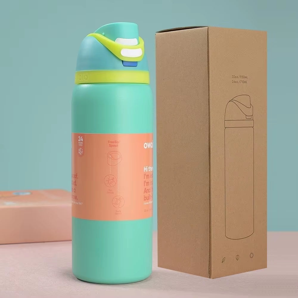 New Iced Bottle Water Bottle Stainless Steel Thermos Cup Cold Straw Iced Coffee Mug Sports Kidsren'S Water Cup24Oz 32 Oz