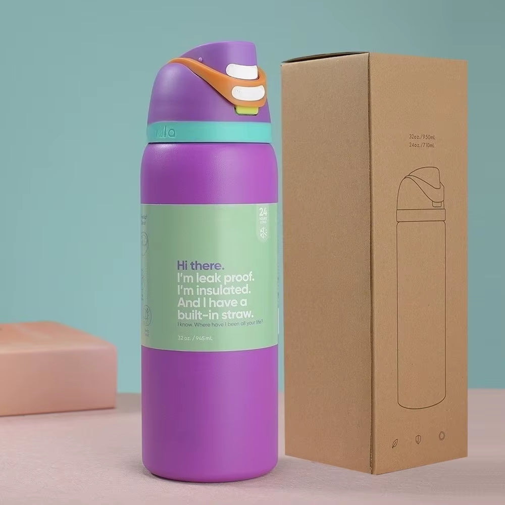 New Iced Bottle Water Bottle Stainless Steel Thermos Cup Cold Straw Iced Coffee Mug Sports Kidsren'S Water Cup24Oz 32 Oz