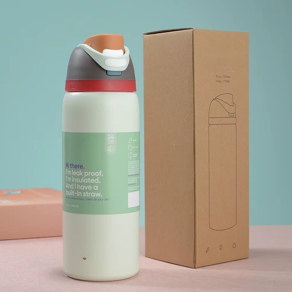 New Iced Bottle Water Bottle Stainless Steel Thermos Cup Cold Straw Iced Coffee Mug Sports Kidsren'S Water Cup24Oz 32 Oz