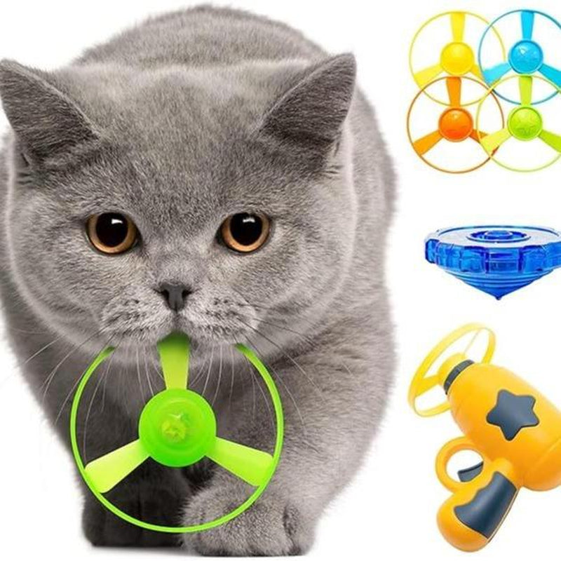 Pet Interactive Fetch Toy Set, Flying Disc Launcher Gun, Cat Track Toy for Training Hunting Chasing Interactive Cat Toys for Bored Indoor, Cute Kitten Kitty Toys, Flying Propellers for Dog and Puppy Pet Supplies, Cat Stuff Outdoorfun