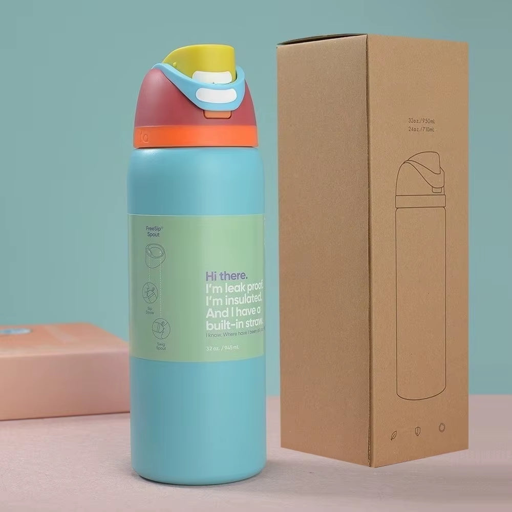 New Iced Bottle Water Bottle Stainless Steel Thermos Cup Cold Straw Iced Coffee Mug Sports Kidsren'S Water Cup24Oz 32 Oz