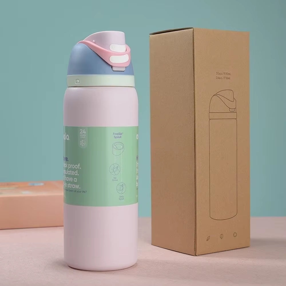 New Iced Bottle Water Bottle Stainless Steel Thermos Cup Cold Straw Iced Coffee Mug Sports Kidsren'S Water Cup24Oz 32 Oz